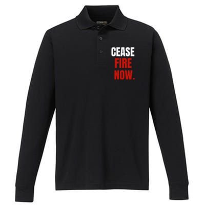 Cease Fire Now. Performance Long Sleeve Polo