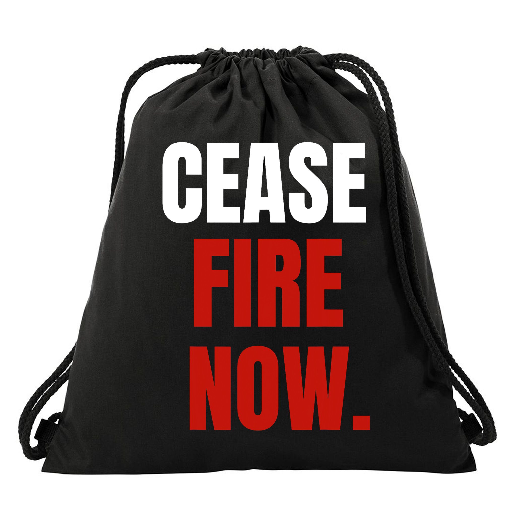 Cease Fire Now. Drawstring Bag