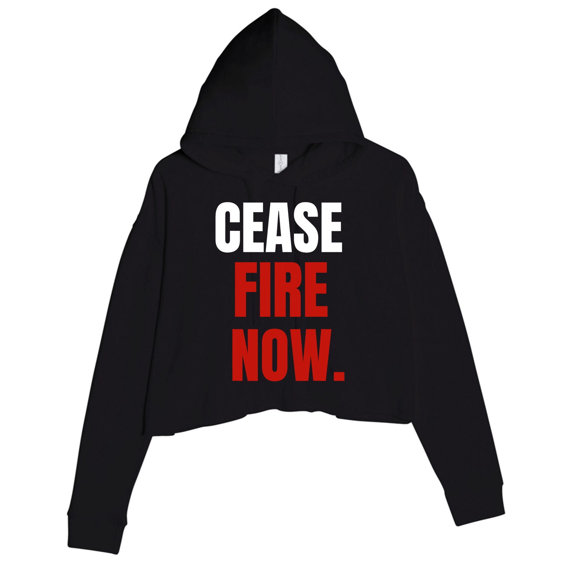 Cease Fire Now. Crop Fleece Hoodie