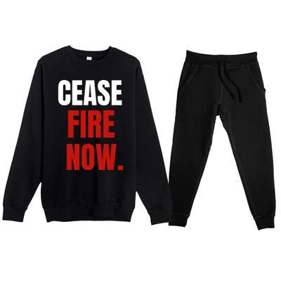 Cease Fire Now. Premium Crewneck Sweatsuit Set