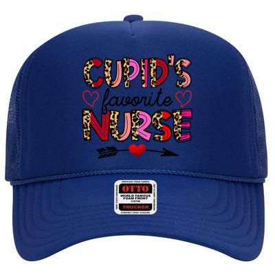 Cupid Favorite Nurse Funny Leopard Valentine's Day Nursing Gift High Crown Mesh Back Trucker Hat