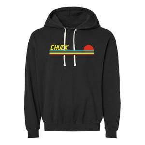 Chuck First Name Logo Retro Sunset Surfer Style Chuck Garment-Dyed Fleece Hoodie