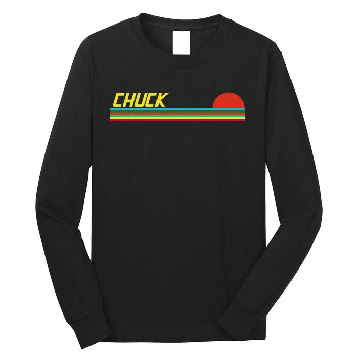 Chuck First Name Logo Retro Sunset Surfer Style Chuck Long Sleeve Shirt