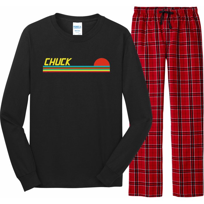 Chuck First Name Logo Retro Sunset Surfer Style Chuck Long Sleeve Pajama Set