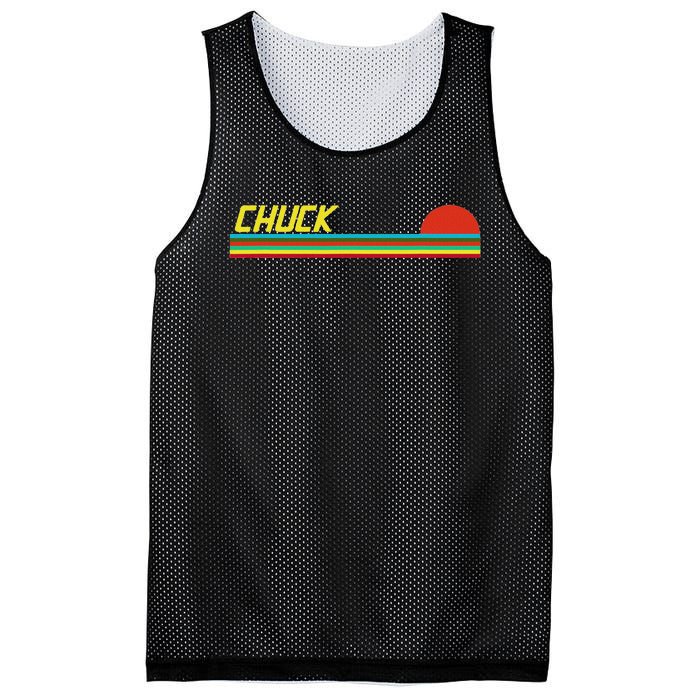 Chuck First Name Logo Retro Sunset Surfer Style Chuck Mesh Reversible Basketball Jersey Tank