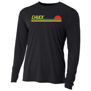 Chuck First Name Logo Retro Sunset Surfer Style Chuck Cooling Performance Long Sleeve Crew