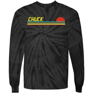 Chuck First Name Logo Retro Sunset Surfer Style Chuck Tie-Dye Long Sleeve Shirt