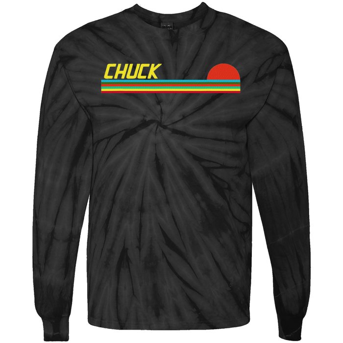 Chuck First Name Logo Retro Sunset Surfer Style Chuck Tie-Dye Long Sleeve Shirt