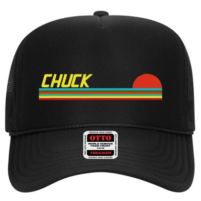 Chuck First Name Logo Retro Sunset Surfer Style Chuck Trucker Hat