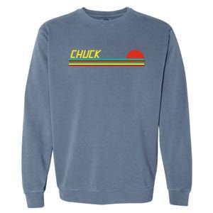 Chuck First Name Logo Retro Sunset Surfer Style Chuck Garment-Dyed Sweatshirt