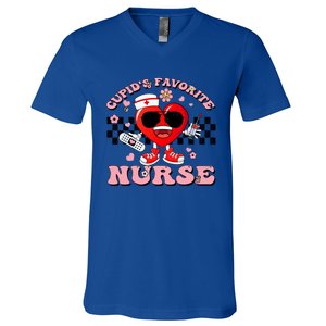 Cupids Favorite Nurse Cute Heart Valentines Nurses Groovy Gift V-Neck T-Shirt