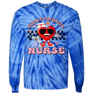 Cupids Favorite Nurse Cute Heart Valentines Nurses Groovy Gift Tie-Dye Long Sleeve Shirt