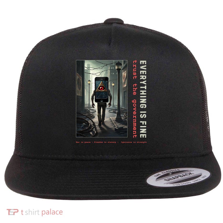 Conservative Fake News New World Order Flat Bill Trucker Hat