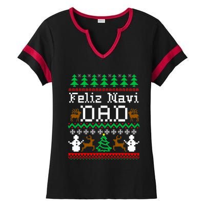 Christmas Feliz Navi Dad Ugly Sweater Reindeer Ladies Halftime Notch Neck Tee