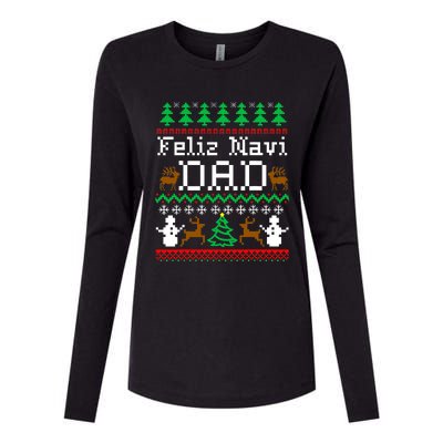 Christmas Feliz Navi Dad Ugly Sweater Reindeer Womens Cotton Relaxed Long Sleeve T-Shirt