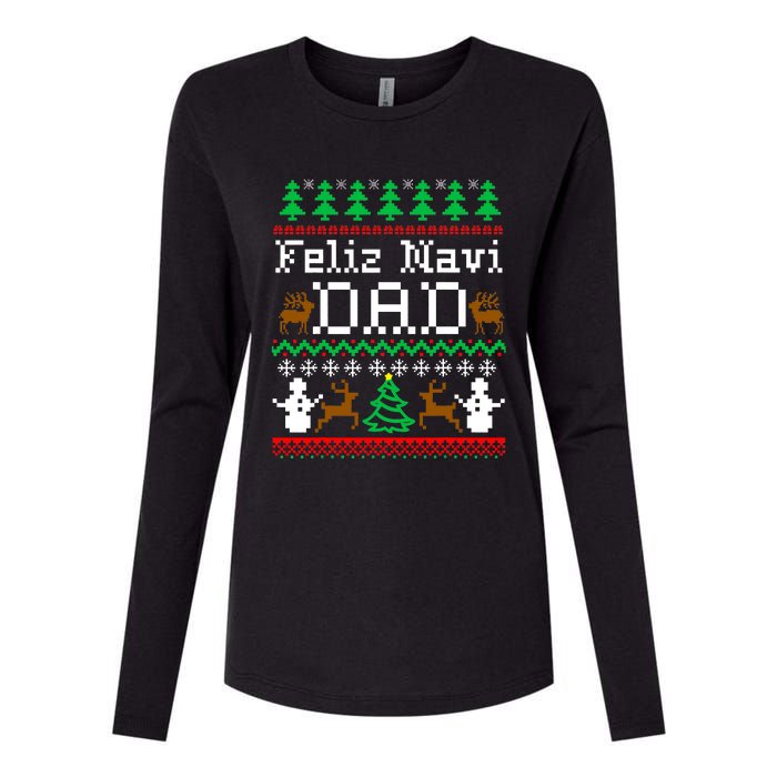 Christmas Feliz Navi Dad Ugly Sweater Reindeer Womens Cotton Relaxed Long Sleeve T-Shirt