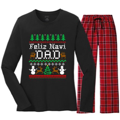 Christmas Feliz Navi Dad Ugly Sweater Reindeer Women's Long Sleeve Flannel Pajama Set 