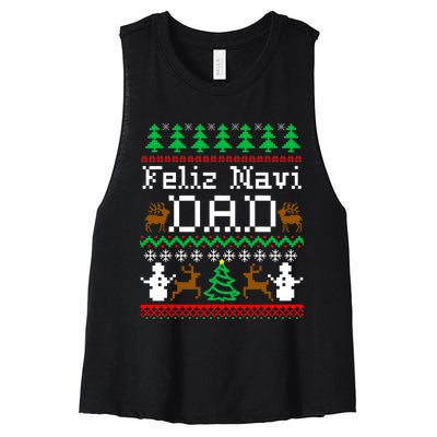 Christmas Feliz Navi Dad Ugly Sweater Reindeer Women's Racerback Cropped Tank