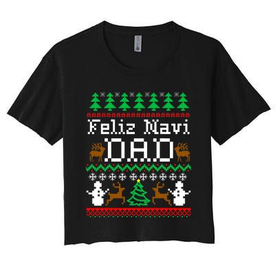 Christmas Feliz Navi Dad Ugly Sweater Reindeer Women's Crop Top Tee