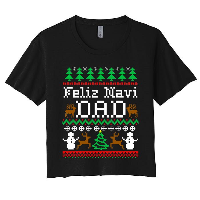 Christmas Feliz Navi Dad Ugly Sweater Reindeer Women's Crop Top Tee