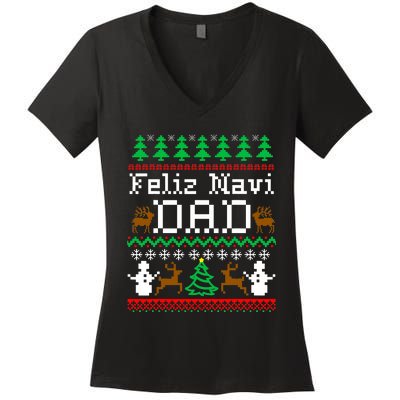 Christmas Feliz Navi Dad Ugly Sweater Reindeer Women's V-Neck T-Shirt