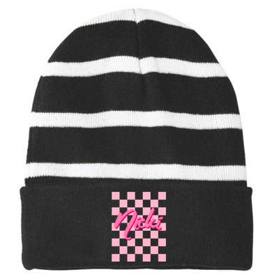 Cute First Name Nicki Striped Beanie with Solid Band