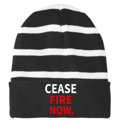 Cease fire Now. Striped Beanie with Solid Band