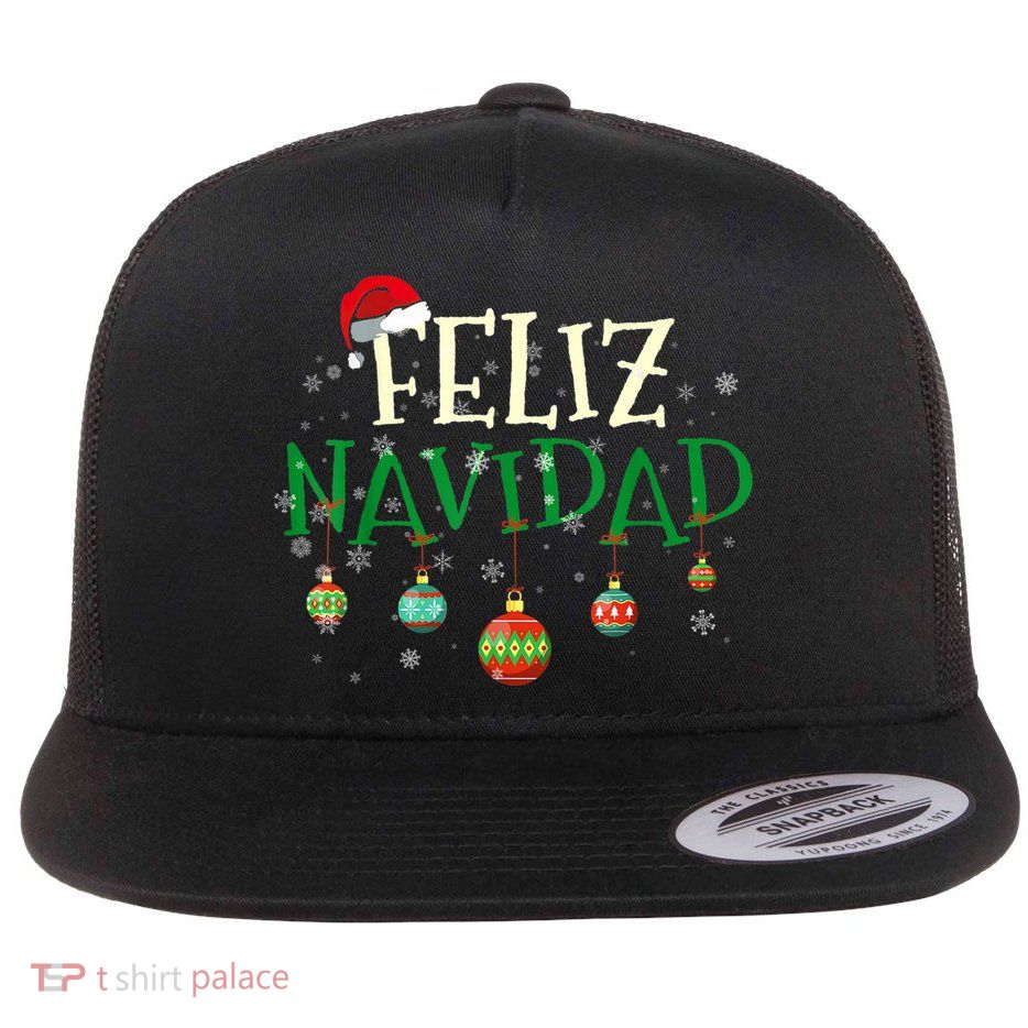 Christmas Feliz Navidad Santa Hat TShirt Flat Bill Trucker Hat