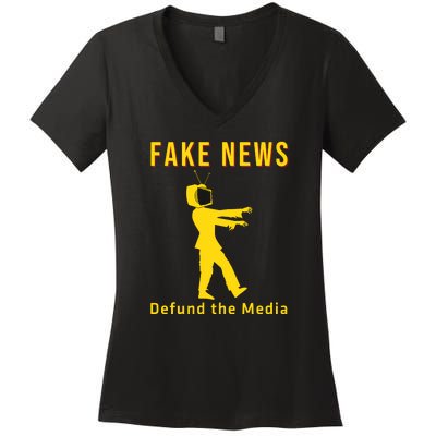 Conservative Fake News Defund The Media Women's V-Neck T-Shirt