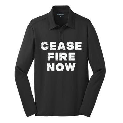 Cease fire Now Not In Our Name Silk Touch Performance Long Sleeve Polo