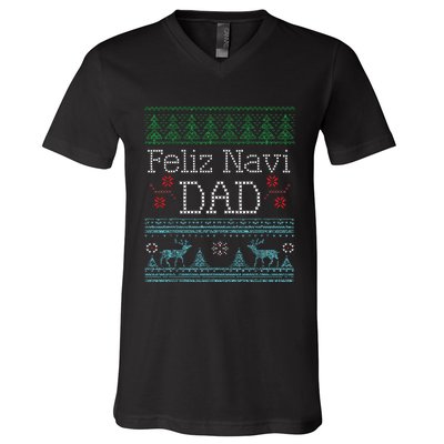 Christmas Feliz Navi Dad Xmas Pun V-Neck T-Shirt