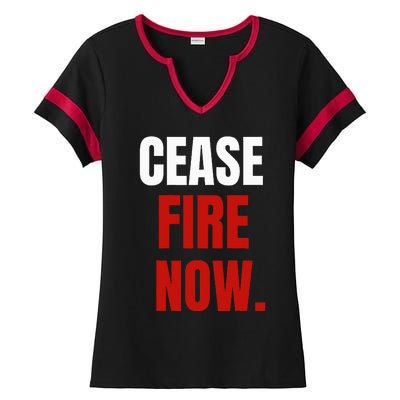 C.ease fire Now. Ladies Halftime Notch Neck Tee