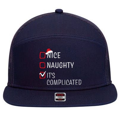 Christmas Funny Naughty Nice Its Complicated Family Pajama Gift 7 Panel Mesh Trucker Snapback Hat