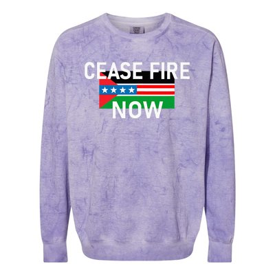 Cease Fire Now Cool Palestine Us Flags Of Solidarity Colorblast Crewneck Sweatshirt