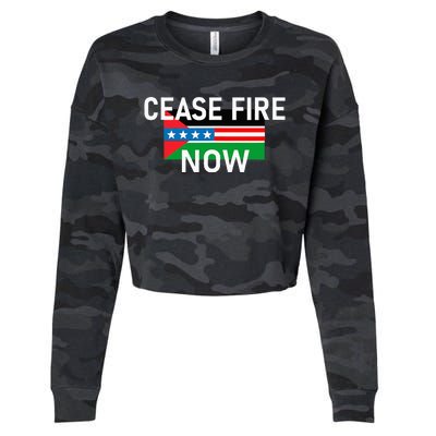 Cease Fire Now Cool Palestine Us Flags Of Solidarity Cropped Pullover Crew