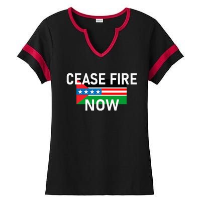 Cease Fire Now Cool Palestine Us Flags Of Solidarity Ladies Halftime Notch Neck Tee