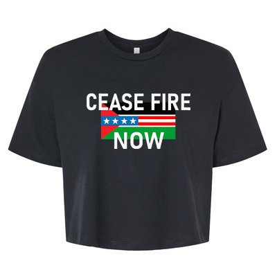 Cease Fire Now Cool Palestine Us Flags Of Solidarity Bella+Canvas Jersey Crop Tee