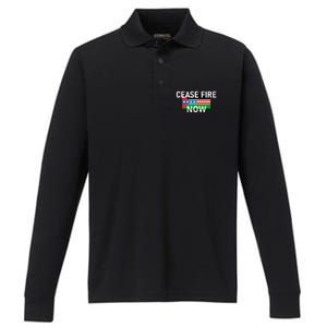 Cease Fire Now Cool Palestine Us Flags Of Solidarity Performance Long Sleeve Polo