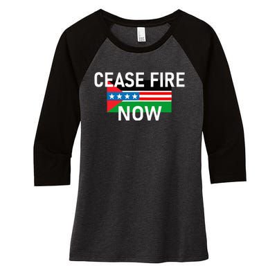 Cease Fire Now Cool Palestine Us Flags Of Solidarity Women's Tri-Blend 3/4-Sleeve Raglan Shirt