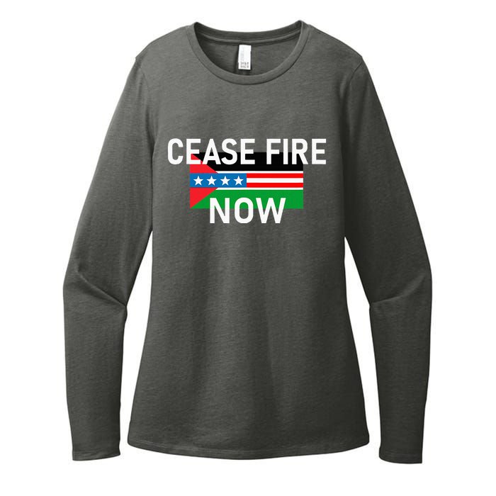 Cease Fire Now Cool Palestine Us Flags Of Solidarity Womens CVC Long Sleeve Shirt