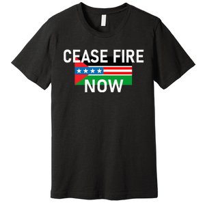 Cease Fire Now Cool Palestine Us Flags Of Solidarity Premium T-Shirt