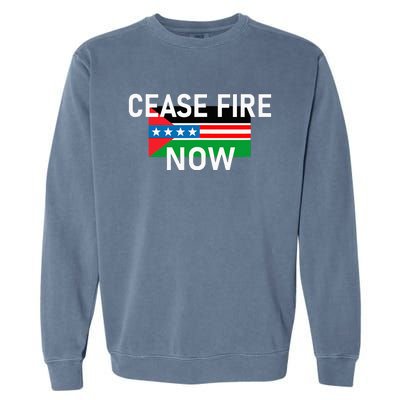 Cease Fire Now Cool Palestine Us Flags Of Solidarity Garment-Dyed Sweatshirt