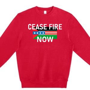 Cease Fire Now Cool Palestine Us Flags Of Solidarity Premium Crewneck Sweatshirt