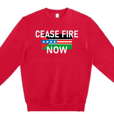 Cease Fire Now Cool Palestine Us Flags Of Solidarity Premium Crewneck Sweatshirt