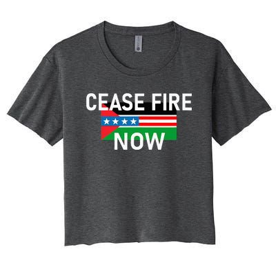 Cease Fire Now Cool Palestine Us Flags Of Solidarity Women's Crop Top Tee