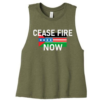 Cease Fire Now Cool Palestine Us Flags Of Solidarity Women's Racerback Cropped Tank