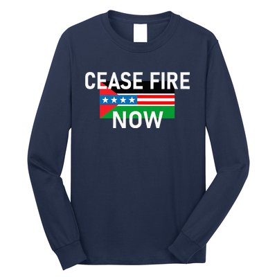 Cease Fire Now Cool Palestine Us Flags Of Solidarity Long Sleeve Shirt