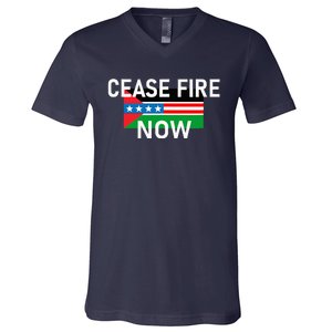 Cease Fire Now Cool Palestine Us Flags Of Solidarity V-Neck T-Shirt