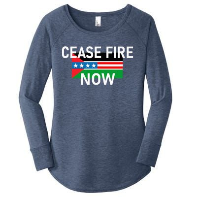 Cease Fire Now Cool Palestine Us Flags Of Solidarity Women's Perfect Tri Tunic Long Sleeve Shirt