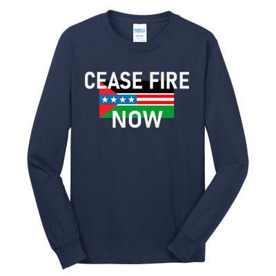 Cease Fire Now Cool Palestine Us Flags Of Solidarity Tall Long Sleeve T-Shirt